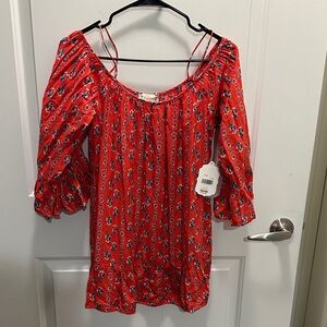 Altar'd State Red Floral Blouse